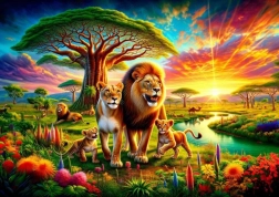 Puzzle con tema della famiglia di leoni 200 pezzi