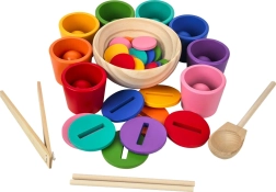 Billes arc-en-ciel, pièces et gobelets – ensemble Montessori en bois 8 couleurs