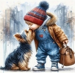 Diamond Painting Boy with Dog 30x40 cm