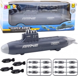 Unterseeboot mit Torpedos und Friktionsantrieb dunkelgrau 28 cm