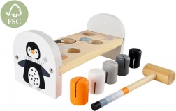 Wooden hammering bench with penguin