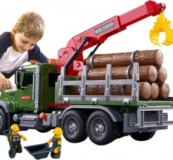 Kamion s Jeřábem na Transport Dřeva s Efekty Světla a Zvuku