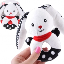 High-contrast plush bunny rattle with squeaker for babies