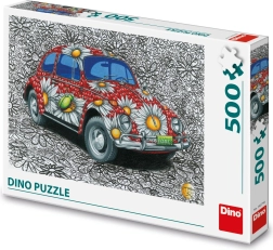 Malované puzzle auto s květinovým motivem 500 dílků