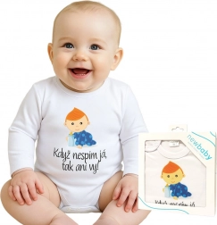 Babyromper met print New Baby Als ik niet slaap, dan jullie ook niet – geschenkverpakking