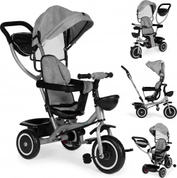 Children's 2-in-1 Tricycle Stroller, Rotating Seat and Folding Canopy, Gray ECOTOYS