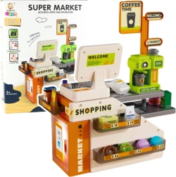 Kasseapparat med café til børn med lys og lyde, 70 dele