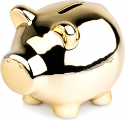 Keramická zlatá pokladnička ve tvaru prasátka 11,5 × 9 cm