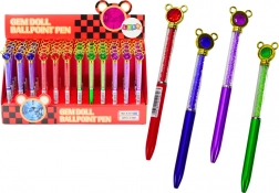 Kugelschreiber mit Mäuschen und glitzernden Steinchen, blaue Mine 0,7 mm