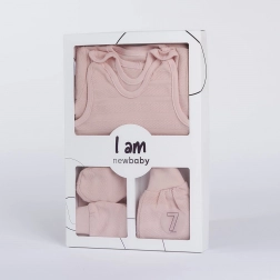 7-delni dojenčkov komplet za porodnišnico NEW BABY I AM rožnata