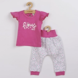 Set neonato in cotone 2 pezzi New Baby Happy Flower, rosa scuro