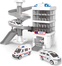 Set Ambulanza con edificio ospedaliero, effetti luminosi e sonori