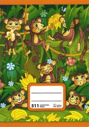 A5 school notebook with monkeys, ruled, 10 sheets, 20 mm, 2 helper lines
