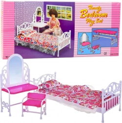 Set di mobili per bambole con letto, tavolo da toletta e sedia con copertura floreale