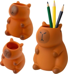 Capybara pencil holder, brown desk organizer 10 × 7 cm