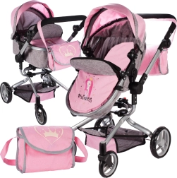2-in-1 poppenwagen Princess roze-grijs