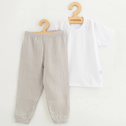 Ensemble enfant en coton t-shirt et pantalon en mousseline New Baby Kindergarten gris clair