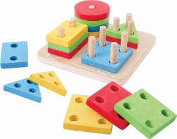 Bigjigs Baby puzzle d’emboîtement en bois et empilage de formes colorées sur chevilles