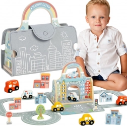 Tooky Toy prenosno mini mesto – leseni set s cestami in avtomobilčki