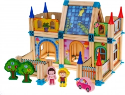 Wooden building blocks for kids 3+ – colorful set of 128 pieces for building a little house