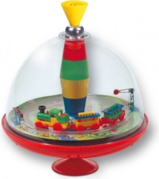 Musical metal spinning top with train theme