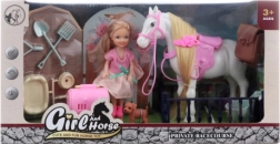 Dukke og pony med tilbehør