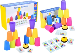 Skill Game - Cup Stacking with Cards and Bell