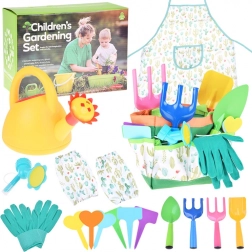 kids’ gardening set with cactus motif – tools, apron, gloves and organizer