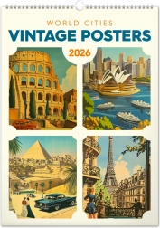 Calendario da parete Vintage poster – città del mondo 2026