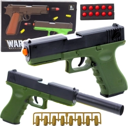 Green WARFARE kids’ pistol with foam ammo and cartridges