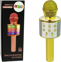 Bezdrátový karaoke mikrofon se svítícími LED, záznamem a reproduktory – zlatý