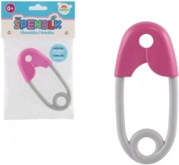 Plastový špendlík chrastítko pro miminka 12cm růžovošedé