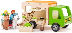 Wooden horse transporter with ramp and figurines