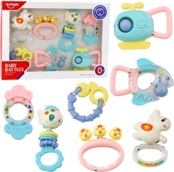 Set of rattles and teethers for babies – pastel colors, 7 pcs