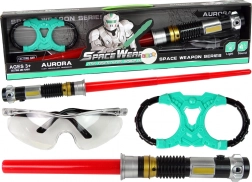 Set cosmico: spada luminosa con luce turchese e occhiali protettivi con suono
