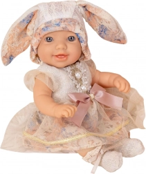 Poupée bébé Woopie 24 cm en robe et bonnet avec oreilles de lapin
