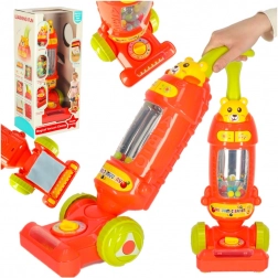 Interactieve kindersteelstofzuiger met geluiden frambooskleurig 46 cm