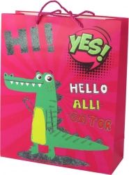 Pink paper gift bag with crocodile 32 × 26 × 10 cm
