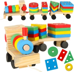 Wooden train with building blocks and shape sorter 30 cm