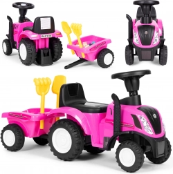 Ride-on tractor with trailer for kids, interactive steering wheel and sounds NEW HOLLAND – Pink
