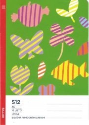 A5 school notebook with auxiliary lines for first graders, 10 sheets