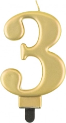Bougie de gâteau dorée chiffre 3