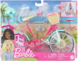 Bicicletta per bambola Barbie con cestino e casco