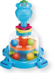 Dinoszaurusz golyókkal – színes, mechanikus forgójáték gyerekeknek