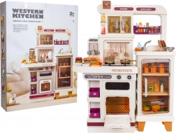 Otroška mega kuhinjica z lučmi, zvoki in paro – bež, 93 kosov dodatkov