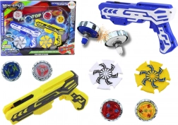 Zestaw pistoletowych wyrzutni z 4 metalowymi krążkami ze światłami – niebieski i żółty