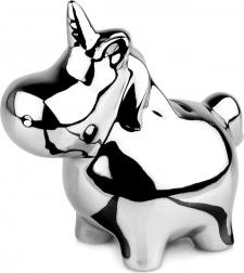 Ceramiczna srebrna lustrzana skarbonka jednorożec 18 × 10,5 cm