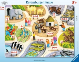 Ravensburger sestavljanka Prvi računi do pet v živalskem vrtu, 17 kosov