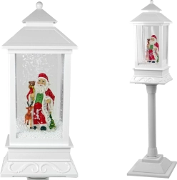 Lampada decorativa natalizia – lanterna bianca con BABBO NATALE, luce e neve cadente