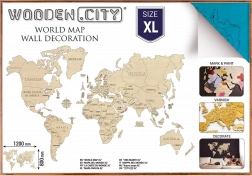 Wooden World Map for 3D Wall XL – natural turquoise